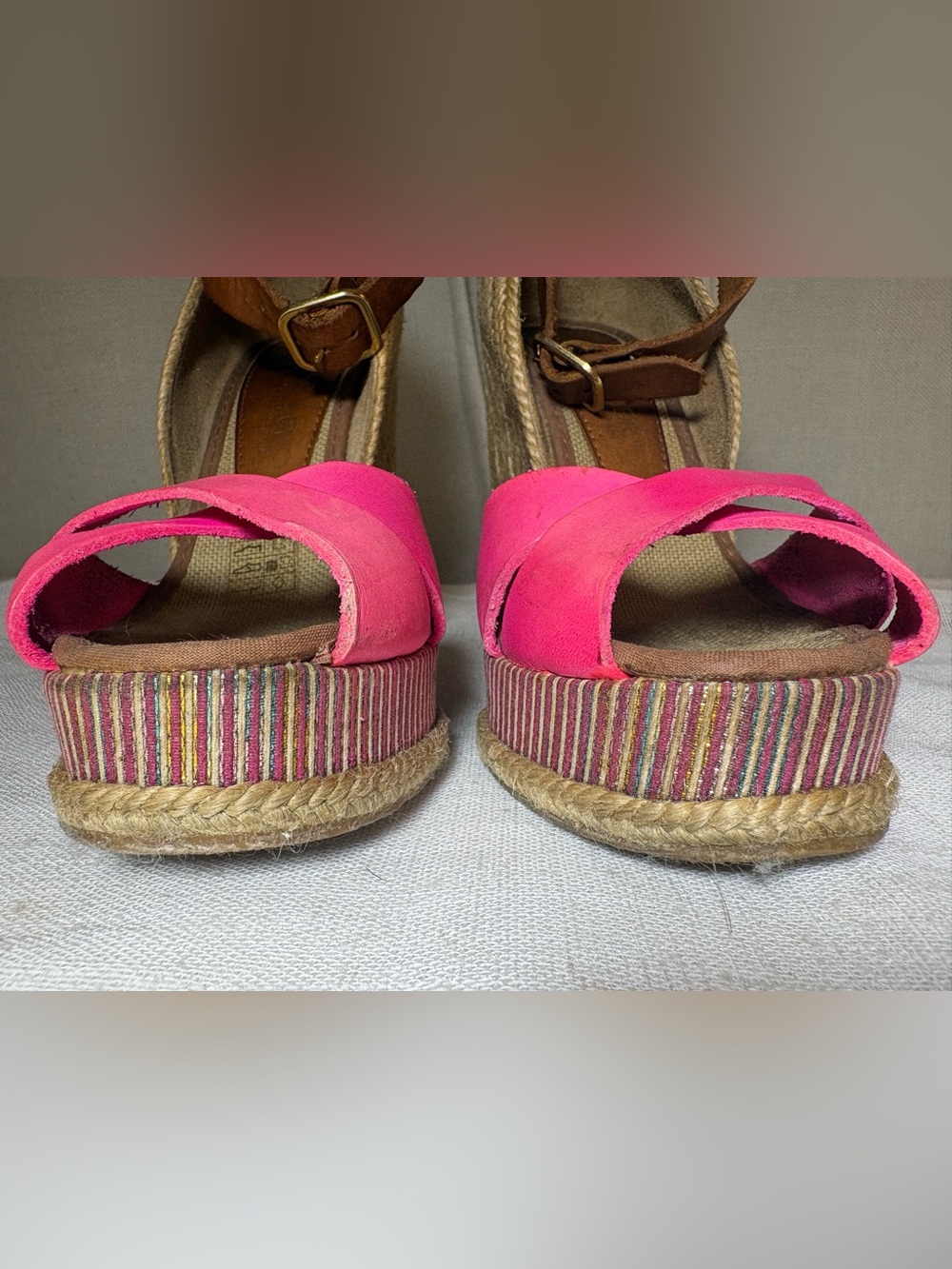 Casteller Pink Leather Espadrille Wedge Sandals Platform Heels Spain Made Sz 6 - Picture 3 of 10